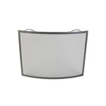 Kamino-Flam Curved Fireplace Spark Guard with Top Handles, Powder-Coated Iron Fire Screen with Stainless Steel Grid, Single Panel Fireguard for Stove, Surround Screen, Approx. 81.5x0.5x61.5cm, Grey