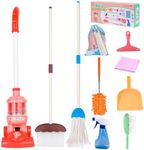 Meland Kids Cleaning Set - 8Pcs Toddler Broom and Cleaning Set with Toy Vacuum Cleaner, Pretend Play Children House Cleaning Toys, Christmas Birthday Gift for Girls Boys