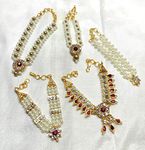 Krishnsakhi 5 Ganesh Ganpati Necklace Haar Of Pearls & Gems Set For Home Mandir Decoration Jewellery For Gods Length 2-2.5-3 Inches