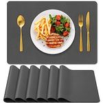 BIPASION Placemats, Leather Placemats for Dining Table Set of 6, Heat Resistant Waterproof Table Mats, Non-Slip Stain Resistant Kitchen Table Place Mats for Dining Table and Decor（Dark Grey）