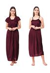 Bombshell Women Satin Solid Nighty with Robe, Night Dress, Night Wear for Girl's, Pack of 2, (Size:-X-Large, Color:-Coffee)