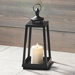 Outdoor Candle Lantern - 13 Inch, Black Metal Frame, Battery Powered, Indoor / Outdoor, Decorative Waterproof Flameless Lanterns for Patio Decor, Front Porch or Wedding Centerpiece