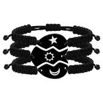 3 PCS Moon Sun Star Friendship Bracelets for 3 Best Friends Stainless Steel Adjustable Handmade Cord Relationship Bracelets for Daughters Family Besties Sisters Y4122