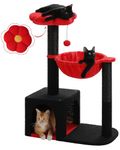 MUTTROS Flower Cat Tree with Black Scratching Posts, 35" Gothic Cat Tower with Large Metal Frame Hammock for Small Indoor Cats, Coffin Cat Condo with Cute Perch for Kittens Halloween, Black