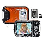 Waterproof Digital Camera with a Battery and 32GB Micro Card,30MP Small Underwater Cameras with PC Webcam and Picture Editing Function,Children Video Camera for Kids/Adult/Elderly/Beginners(Orange)