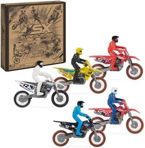 Supercross, Authentic 5-Pack of 1:24 Scale Die-Cast Motorcycles with Rider Figure, Toy Moto Bike for Kids and Collectors Ages 3 and up