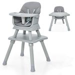 GYMAX 6 in 1 High Chairs, Convertible Baby Dining Highchair with Adjustable and Removable Tray & 5-Point Seat Harness, Multifunctional Infant Feeding Chair for Toddler(Gray, 58 x 58 x 98 cm)