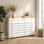 DuraTherm® Radiator Cover Cream Painted MDF Cabinet Horizontal Slat Storage Drawers & Shelf, Radiator Cabinets for Office Hallway Living Room Bedroom, Large (H: 96cm / W: 150cm / D: 19cm)