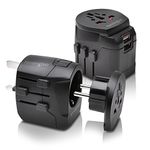 Kensington International Grounded 3 Prong Travel Adapter with Dual 2.4A USB Ports, Black (K38238WW)