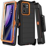 for Motorola Edge 2023 Case with Belt Clip Holster,2X Screen Protector Moto Edge 40 Case,Heavy Duty Drop Protection Military Grade Shockproof Protective Phone Cover with Kickstand (Black/Orange)