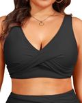 Women Plus Size Bikini Top - Black Twist Front Swimsuit Top Push Up Full Coverage Bathing Suit 2025 Swim Bra for Large Bust 18W