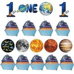 Gyufise 40Pcs First Trip Around The Sun Cake Topper 1st Birthday Cake Decorations Space Cupcake Toppers for Baby Boys Girls Planets Solar System Theme Party Supplies