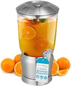 BIRDROCK HOME 3 Gallon Stainless Steel Beverage Dispenser with Ice Container, Spigot - Round - Lemonade Sangria Tea Water Drink Jar Jug - Home Parties - BPA Free Clear Acrylic