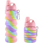 Jarsvoy Silicone Folding Collapsible Water Bottle for Kids Portable Leak Proof Expandable & Foldable Light Weight Water Bottle 500ml (MULTICOLOUR) - (Pack of 1)