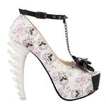 SHOW STORY Purple Skull Rose Print Studs Bow Chain Peeptoe Ankle Strap Platform Dinosaur Bone Rough 5" Pumps,LF80631PP38,5UK,Purple