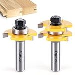 Flytuo 2PCS Tongue and Groove Router Bit Set 1/2 Shank, 3 Teeth Adjustable T Shape Wood Milling Cutter for Doors, Drawers, Shelves & Cabinet