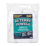 Arkwright White Terry Mop Towels - (Pack of 60) Absorbent and Quick Drying Cotton Rags for Kitchen, Auto Shops, and Bar, 14 x 17 in, White