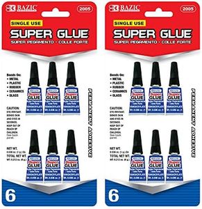 BAZIC Single Use Super Glue 1g/0.036 Oz, Mini Small Tube Clear Adhesive Fluid Liquid Bonding for Office & Home Improvement (6/Pack), 2-Packs