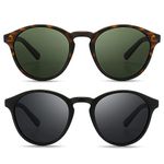 SUNGAIT Classic Vintage Round Polarized Sunglasses for Women Men Retro Style UV400（Amber Frame Green Lens+Black Frame Grey Lens） SGT166HPML-SHH