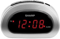 SHARP Small Digital Alarm Clock with Snooze and Battery Backup, Easy to Use Top Button Controls for Simple Use, Silver Case with Red Easy to Read LED Display