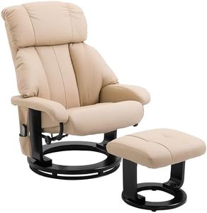 HOMCOM Massage Recliner Chair with Ottoman, 360° Swivel Recliner and Footstool, 10 Point Vibration, PU Leather Reclining Chair with Side Pocket and Remote Control, Beige