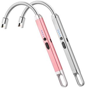 MEIRUBY 2 Pack Lighter Electric Candle Lighter Birthday Gifts for Women Mom Wife Men, Long Electronic Rechargeable USB Lighter Arc Windproof Flameless Lighters for Candle Camping BBQ