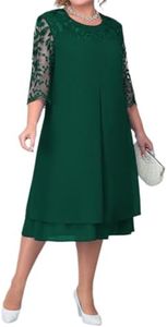 IMEKIS Abito da donna taglie forti con maniche a 3/4, scollo rotondo, ricamo floreale, abito in chiffon, elegante, abito da sposa, abito da sera formale da cocktail, Verde, XXL