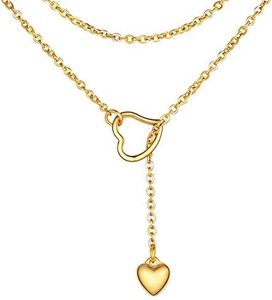 FOCALOOK Long Gold Necklaces for Women Trendy Heart Drop Necklace 14K Gold Lariat Necklace for Girlfriend