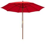 HAPPYGRILL 9.5 FT Wooden Patio Umbrella with Rope Pulley Lift, 8 Fiberglass Ribs, 3 Adjustable Heights, Vented Roof, Outdoor Umbrella for Garden Poolside Backyard