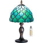 MIAOKE Stained Style Table Lamp, Vintage Table Lamp, Handcraft, Stained Glass Lampshade, Table Lamps for Bedroom, Bedroom, Study, Office (Green Pearl)