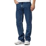 Mens Original 100% Cotton Jeans Plain Straight Leg Heavy Duty Denim Wash Boys Jean Classic Designer Stretch Fit Casual Work Wear Zip Fly Belt Loop Pants Pocket Trosuers Sizes 30-50(Dark Blue, 32/29)