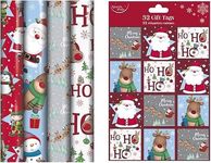 ANGIX 4 x 7M Christmas Wrapping Paper Roll with 32 Gift Tags Cute Traditional Gift Wrap Wrapping Paper Sheets for X-Mas & Birthday Parties (28 Meter total)