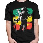 PdlPrint Unisex Regular Fit Tri-Color Bob Marley Graphic Printed T-Shirt (Black - XS) (Size 36)