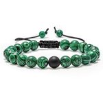 M MOOHAM Malachite Bracelet, 8mm Semi-Precious Malachite Stones and Black Matte Agate Beads Bracelet, Men Women Stress Relief Yoga Beads Adjustable Bracelet Energy Stone Beads Bracelet, 9.4 inches