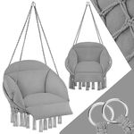 tectake® Hanging Egg Chair Samira with Cushion, for Indoor Bedroom Decor, as a Swing Chair, Hanging Chair or Outdoor Use as Garden Furniture and Balcony Furniture, Supports 150 kg - grey