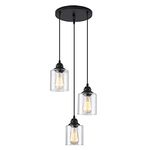 3-Lights Industrial Pendant Light with Glass Shade Matte Black Pendant Lighting Adjustable Industrial Retro Style Hanging Light Fixture for Kitchen, Farmhouse