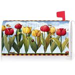 Texupday Spring Tulip Floral Mailbox Cover with Magnetic Strip Summer Mailbox Wraps Post Letter Box Cover Standard Size 21" X 18" for Garden Outdoor Yard Decor