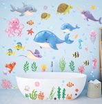 DECOWALL DS12-8081 Under The Sea Wall Stickers Ocean Fish Seaweed Decals Turtle Jellyfish kids room décor baby room nursery wall decals animal shark whale peel and stick removable colorful boys girls