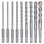 flintronic SDS-Plus Drill Bit Set, 9PCS (5mm~16mm) Cross Drill Bits, Rotary Hammer Drill for Drill Holes in Concrete, Ceramic Tile, Stone, Metal, Plastic & Multi-Layer Materials