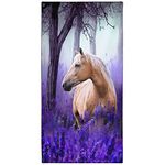 OHTMTHO Oversized Beach Towel Quick Dry Sand Free Lightweight Microfiber Beach Towels for Swim Pool Camping Travel, Purple Lavender Beige Horse, 36"x72"