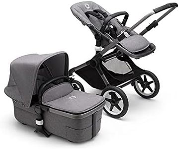 Bugaboo Fox 3, Our Most Comfortable 2-in-1 Travel System: Lightweight Pushchair, Comfort Pram & Advanced Breezy Carrycot, Graphite Chassis and Grey Melange Bassinet & Sun Canopy