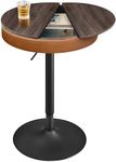 VASAGLE EKHO Collection - Height Adjustable Bar Table, Round High Pub Table with Storage, Synthetic Leather with Stitching, Mid-Century Modern, Kitchen Bar Living Room, Ash Brown and Caramel Brown