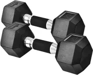 Yes4All 15 LBS Pair Rubber Encased Exercise & Fitness Hex Dumbbell Set, Hand Weight