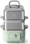 BUYDEEM G52 10.6 Quart 2-Tier Electric Food Steamer for 6-8 Servings, Vegetable Steamer for Cooking, 2-hour Auto Keep Warm, 7 Preset Timings, Dual Boil-Dry Protection, Stainless Steel, Cozy Greenish