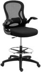Vinsetto Drafting Chair, Ergonomic Tall Office Chair with Flip-up Armrests, Mesh Back, Lumbar Support, Adjustable Height and Foot Ring, Swivel Wheels, for Standing Desk, Black