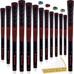 SAPLIZE Classic Rubber Golf Grips 13 Pack, High Feedback, Non-Slip, 13 Grips with 15 Tapes, Jumbo Size, Red, CC01 Series