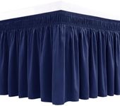 (Queen, Navy) - Wrap Around Bed Skirt Elastic Dust Ruffle Easy Fit Wrinkle and Fade Resistant Solid Colour Hotel Quality Fabric (Queen, Navy)