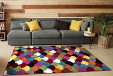 Multicoloured Large Rugs for Living Room Soft Thick Colorful Bedroom Rug Geometric Design Door & Floor Mat (Scales, 120 x 170 cm (4' x 5' 6"))