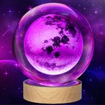 ZQAOFKC Large Crystal Ball 3D Moon Lamp Balkwan, 3.15 inch Crystal Lamp 7 Color Changing Night Light with Wooden Base for Bedroom Decor, Clear Glass Ball Light, Birthday Christmas Gift