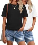 Zeagoo Women Summer Basic T Shirt Women Short Sleeve Tops Loose Crewneck Tshirts Tops Baggy Tops for Womens Cute Blouse 2 Pack Black,White M